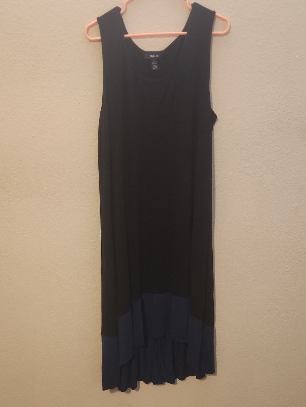Style & Co. Black Sleeveless High-Low Dress with Navy Hem